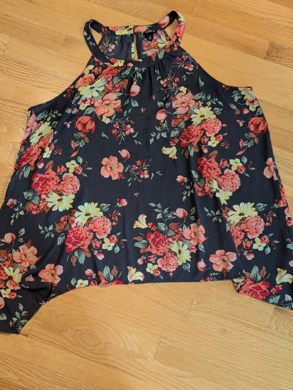 torrid Navy Halter Floral Camisole with Coral & Yellow Blooms
